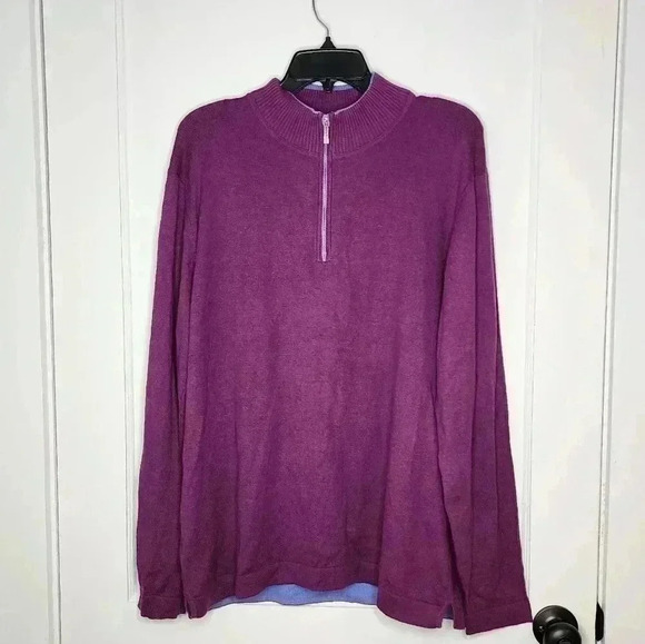 Tommy Bahama Mens Size Large Cotton Cashmere Blend Quarter Zip Sweater Purple - Picture 1 of 5
